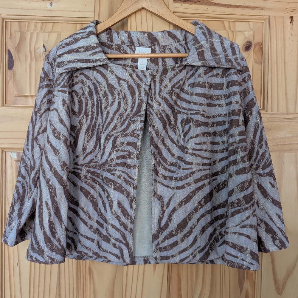 Chico's Brown Tan Animal Textured Print Women's Sweater Jacket Chico's Size 1